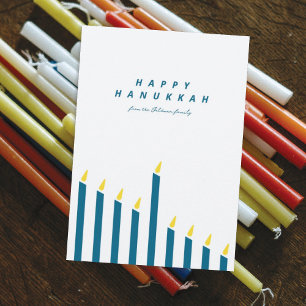 Modern Minimalist Hanukkah Candle White & Teal Holiday Card
