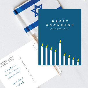 Modern Minimalist Hanukkah Candle White & Teal Holiday Postcard