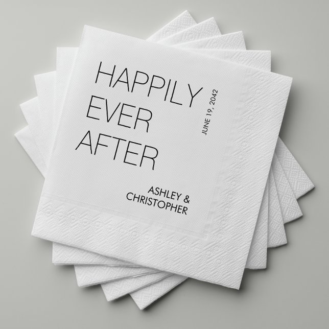 Modern Minimalist "Happily Ever After" Wedding Napkin (Creator Uploaded)