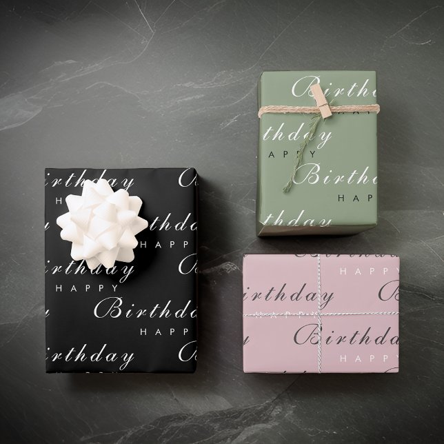 Modern Minimalist Happy Birthday Script Wrapping Paper Sheet (Creator Uploaded)