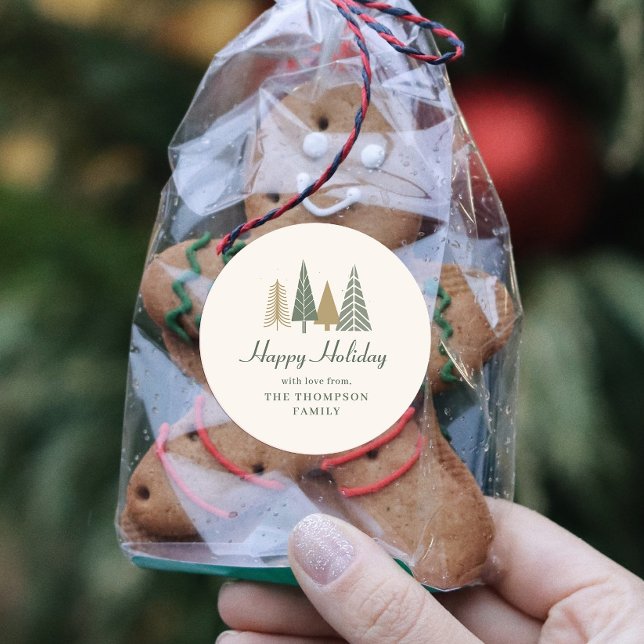 Modern Minimalist Happy Holiday Christmas Classic Round Sticker (Creator Uploaded)