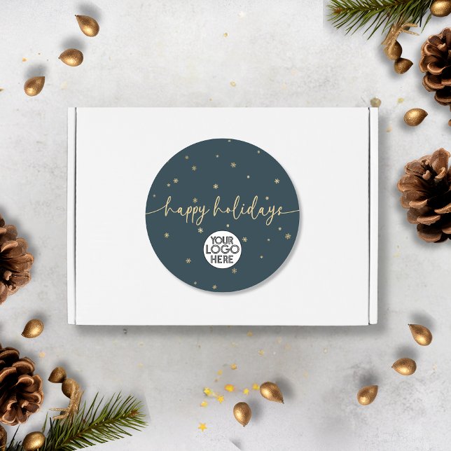 Modern Minimalist Happy Holidays Business Logo  Classic Round Sticker (Creator Uploaded)
