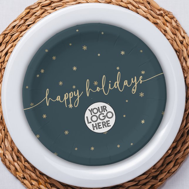 Modern Minimalist Happy Holidays Business Logo Paper Plate (Creator Uploaded)