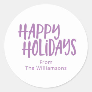 Modern Minimalist Happy Holidays Custom Purple Classic Round Sticker