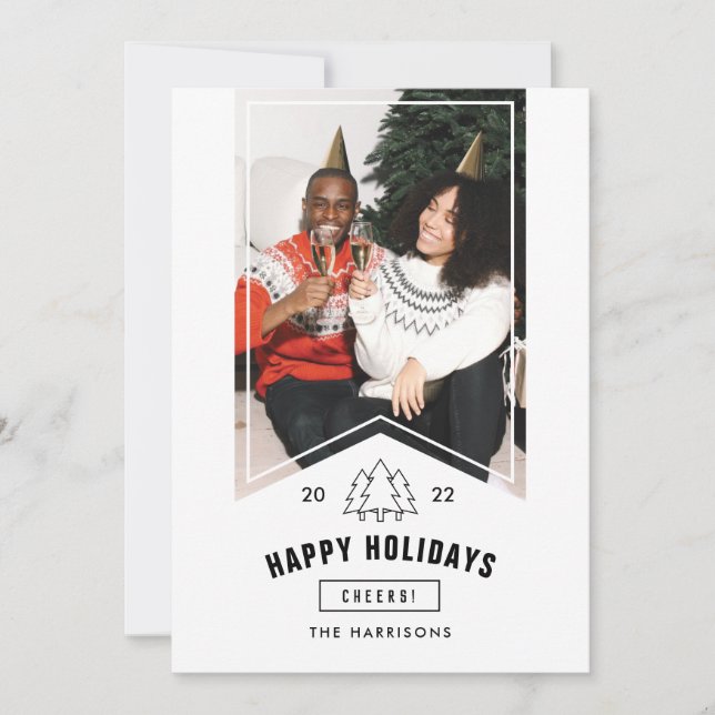 Modern Minimalist Happy Holidays Photo 2022 Ribbon Holiday Card (Front)