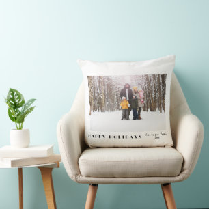 Modern Minimalist Happy Holidays Photo Cushion