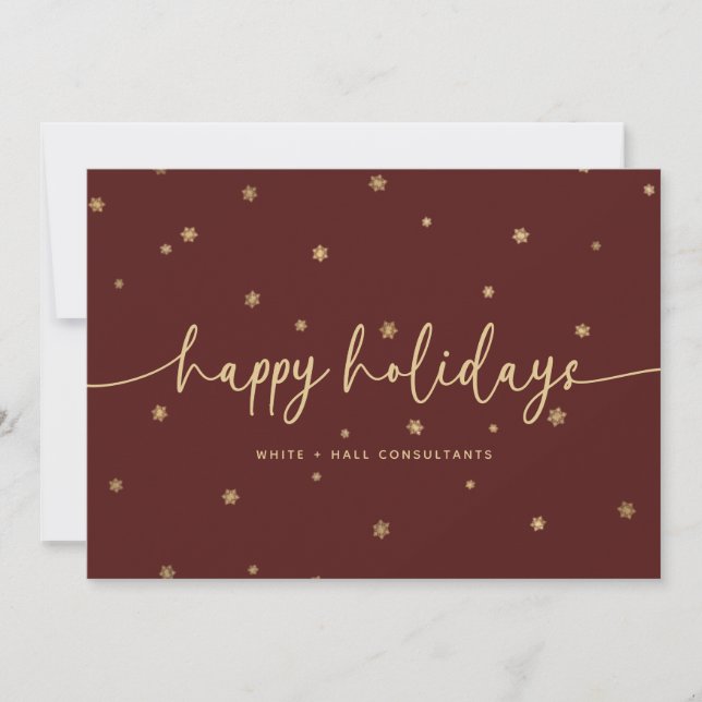 Modern Minimalist Happy Holidays Script Business Holiday Card (Front)
