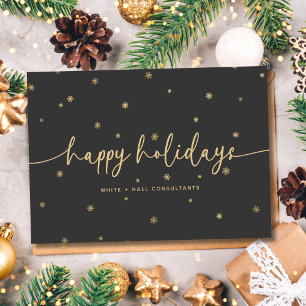 Modern Minimalist Happy Holidays Script Business Holiday Postcard