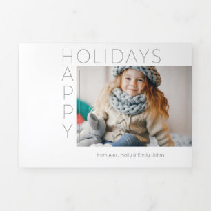 Modern Minimalist Happy Holidays Typography Photo Tri-Fold Holiday Card