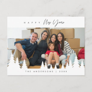 Modern Minimalist, Happy New Year Family Photo Pos Postcard