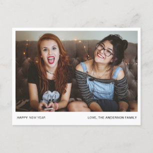 Modern Minimalist Happy New Year Photo Simple Chic Holiday Postcard