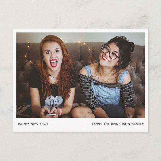 Modern Minimalist Happy New Year Photo Simple Chic Holiday Postcard (Front)