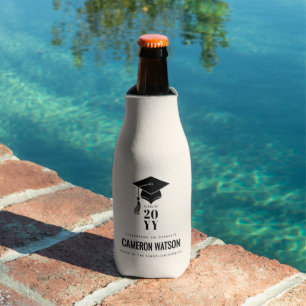 Modern Minimalist Hat and Tassel Graduation Bottle Cooler