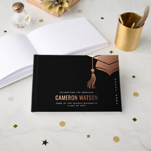 Modern Minimalist Hat and Tassel Graduation Guest Book