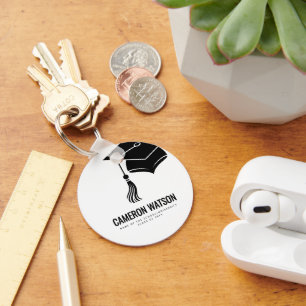 Modern Minimalist Hat and Tassel Graduation Key Ring