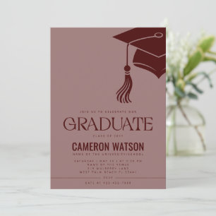 Modern Minimalist Hat and Tassel Graduation Party Invitation