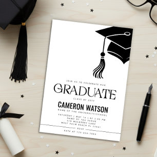 Modern Minimalist Hat and Tassel Graduation Party Invitation