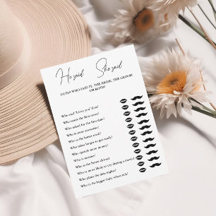 Modern Minimalist He Said She said Game card