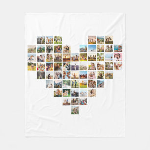 Modern Minimalist Heart Shaped Photo Collage Fleece Blanket