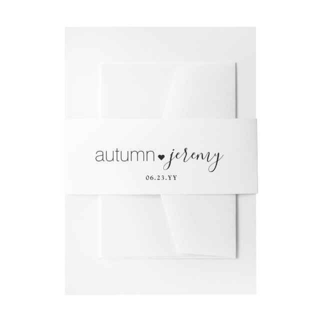 Modern Minimalist Heart Simple Chic Script Wedding Invitation Belly Band (Front Example)