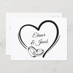 Modern minimalist heart wedding couple ring postcard