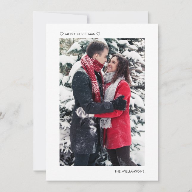 Modern Minimalist Hearts Merry Christmas Photo Holiday Card (Front)