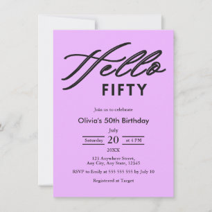 Modern Minimalist Hello Fifty Purple 50th Birthday Invitation