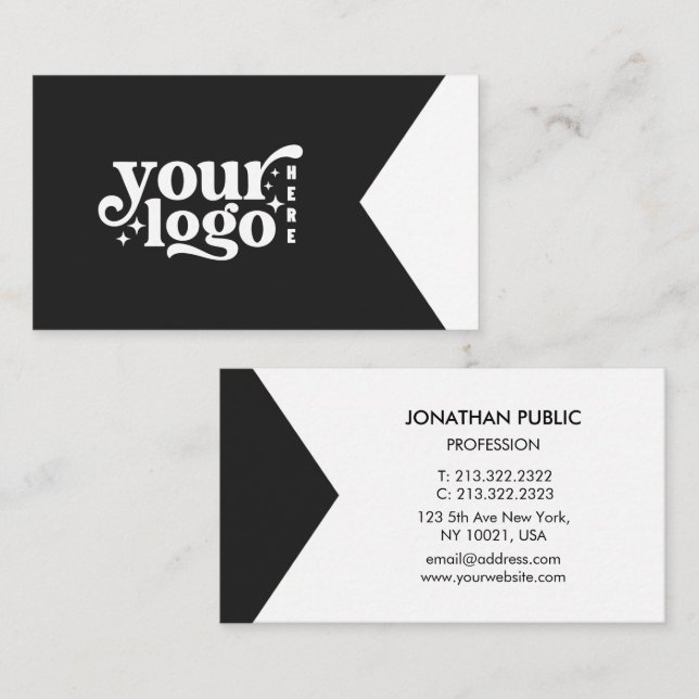 Modern Minimalist High Contrast Diagonal Split Bus Business Card (Front/Back)