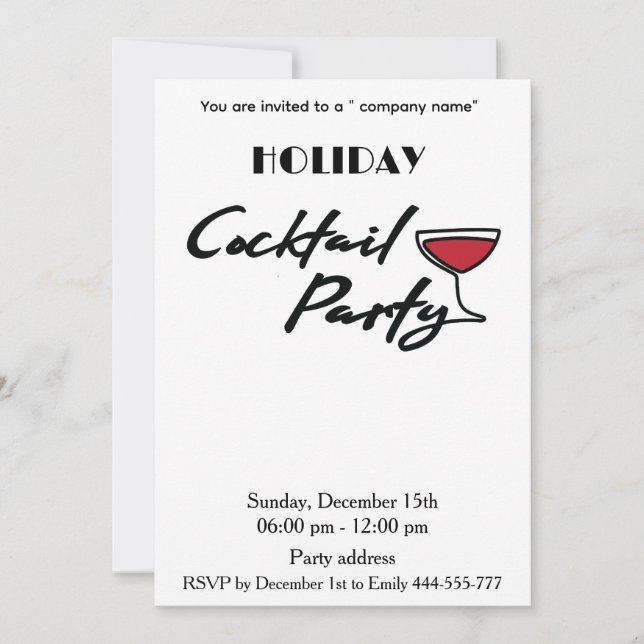 Modern minimalist holiday cocktail party corporate invitation (Front)