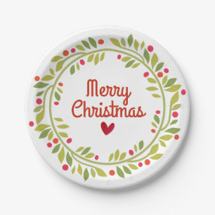 Modern Minimalist Holly Wreath Christmas Paper Plate