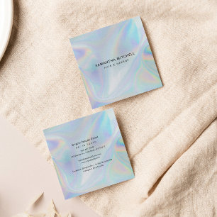 Modern Minimalist Holographic Beautician Stylist Square Business Card