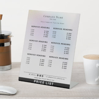 Modern Minimalist Holographic Silver Price List Pedestal Sign