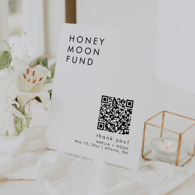 Modern Minimalist Honeymoon Fund QR Code Pedestal Sign (Creator Uploaded)