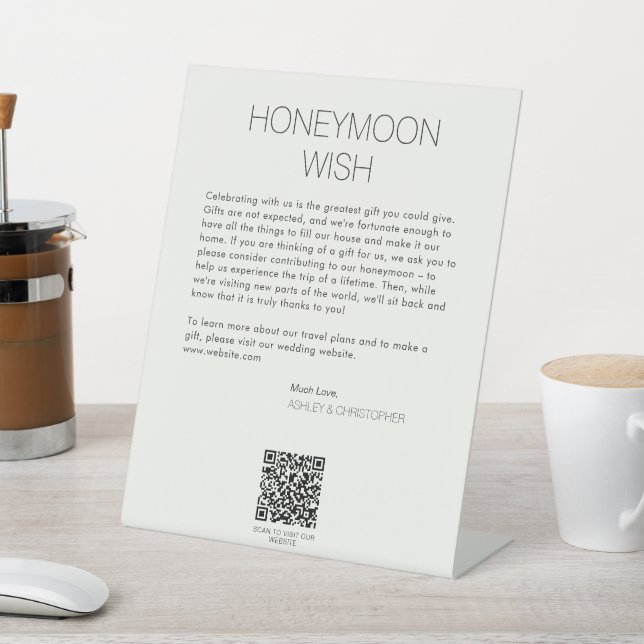 Modern Minimalist Honeymoon Wish Wedding Pedestal Sign (In SItu)