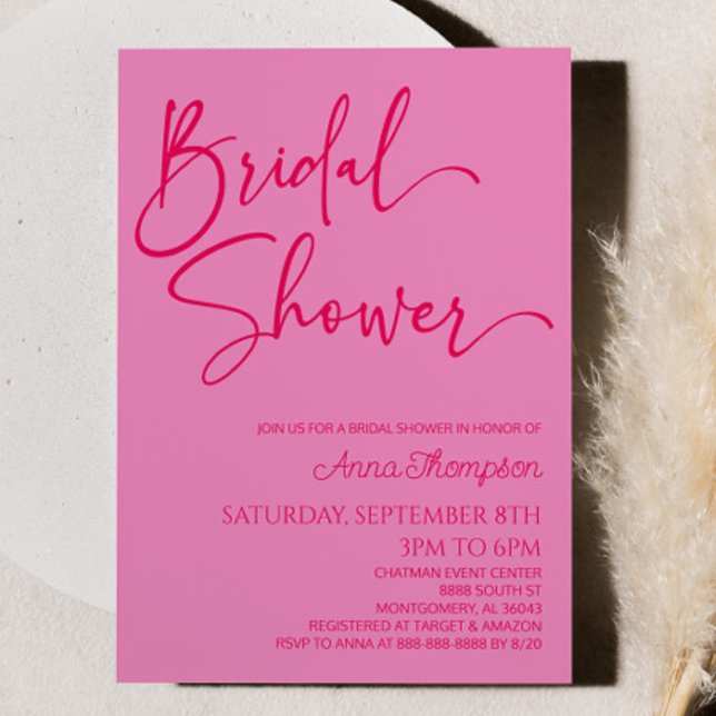 Modern Minimalist Hot Pink Bridal Shower Invitation (Creator Uploaded)