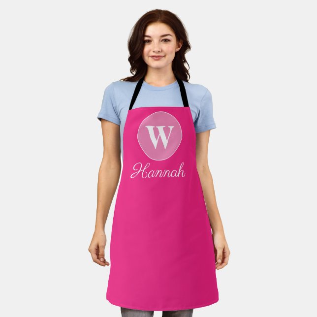 Modern Minimalist Hot Pink Monogram Monogrammed Ap Apron (Worn)