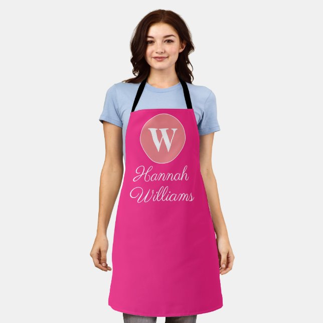 Modern Minimalist Hot Pink Monogram Monogrammed  Apron (Worn)