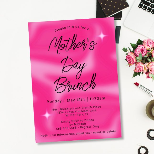 Modern Minimalist Hot Pink Mother's Day Brunch Invitation (Creator Uploaded)