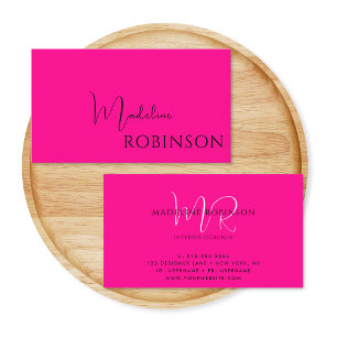 Modern Minimalist Hot Pink Script Business Card