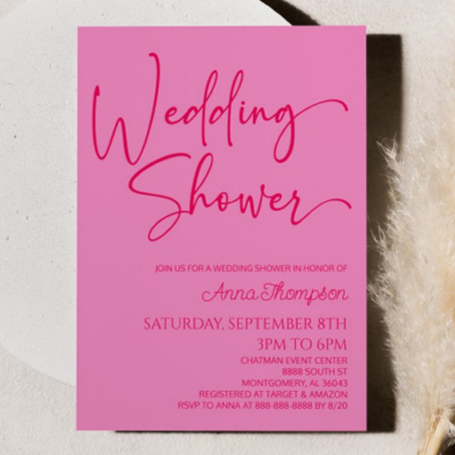 Modern Minimalist Hot Pink Wedding Shower Invitation (Creator Uploaded)
