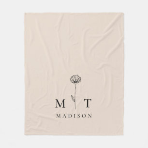 Modern Minimalist Initial Monogram Fleece Blanket