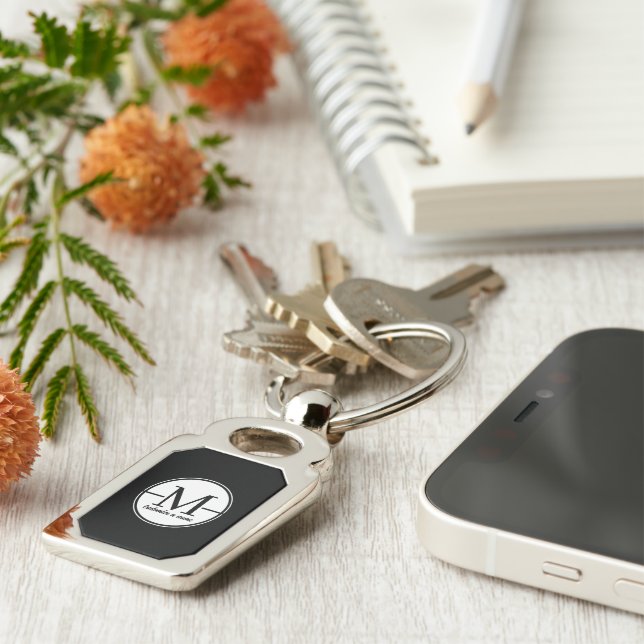 Modern Minimalist Initial Monogram Metal Keychain (Side)
