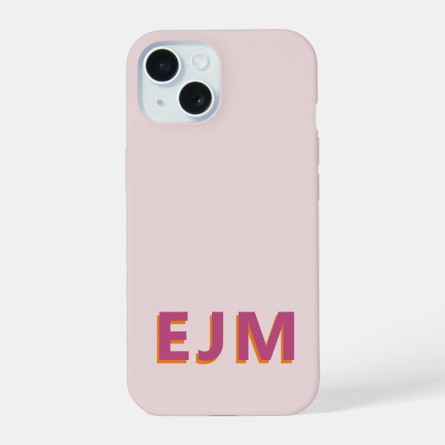Modern Minimalist Initial Monogrammed Pink iPhone 15 Case (Back)