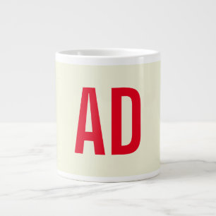 Modern Minimalist Initials Red Monogram Beige Large Coffee Mug
