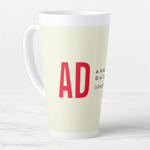 Modern Minimalist Initials Red Monogram Beige Latte Mug