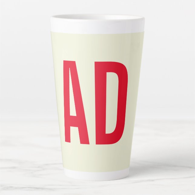 Modern Minimalist Initials Red Monogram Beige Latte Mug (Front)