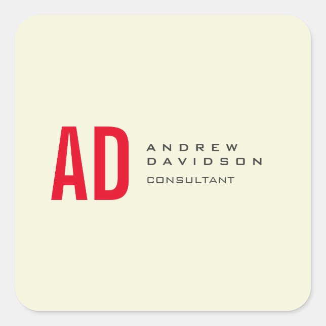 Modern Minimalist Initials Red Monogram Beige Square Sticker (Front)
