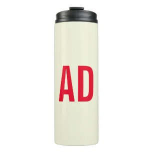 Modern Minimalist Initials Red Monogram Beige Thermal Tumbler