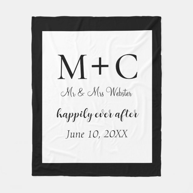 Modern Minimalist Initials Wedding  Fleece Blanket (Front)