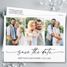 Modern Minimalist Ink Script Save The Date 3 Photo